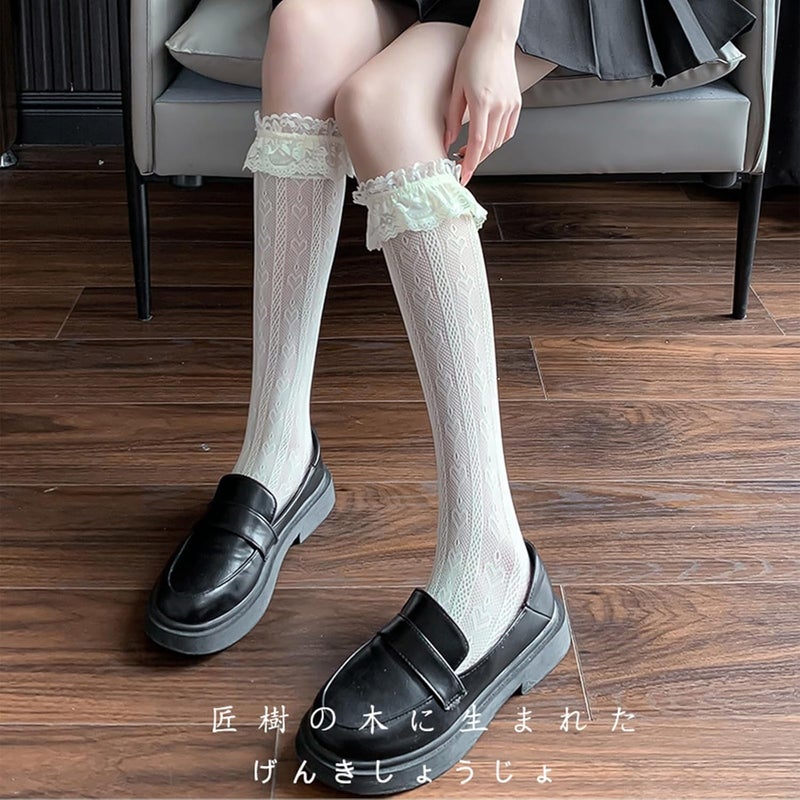Benefeet Sox Lace Fishnet Knee High Socks Women Girls Ruffle Mesh Knee Highs Lolita Socks Fishnet Stockings - Image 4